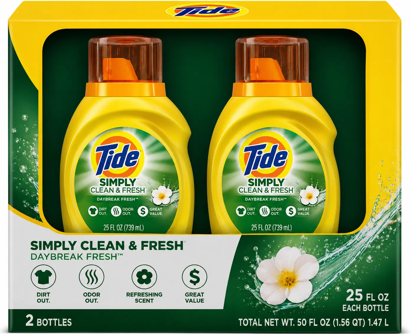 Tide Simply Clean & Fresh Daybreak Fresh Liquid Laundry Detergent, 2 Pack (2 × 25 fl oz), Refreshing Scent
