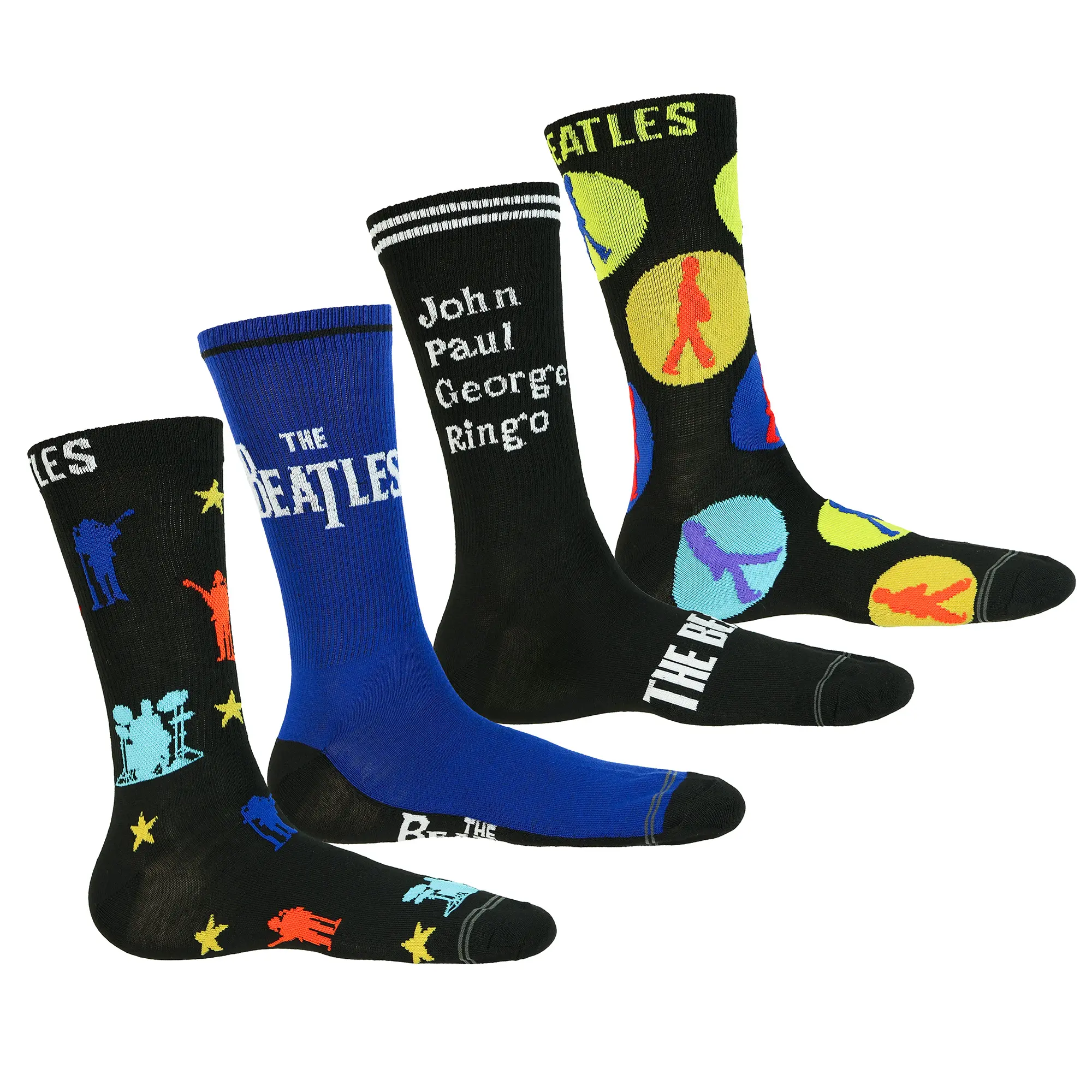 The Beatles Men's Let It Be Assorted Designs 4 Pair Mid-Calf Crew Socks Shoe Size 7-12