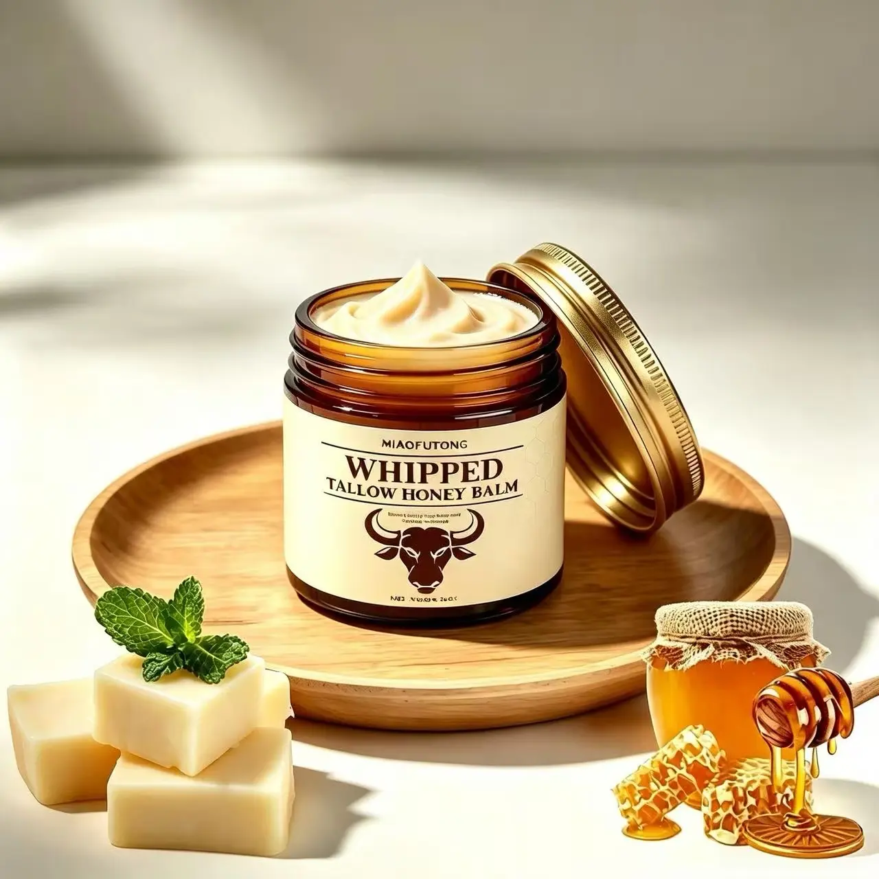 Organic Grass-Fed Beef Tallow Balm with RawHoney - Natural Moisturizer for Soft, Smooth,and Radiant Skin Body Care Moisture 4.23 oz,Suitable for All Skin Types, Moisturizing, SkinRepair