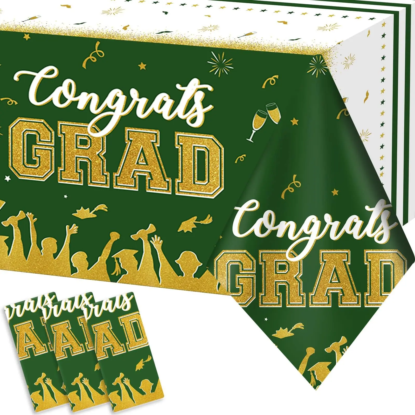 GISGFIM 3-Pack Green Graduation Tablecloths, Class of 2026 Congrats Grad Supplies, Large 54"x108" Plastic Tablecovers, Graduation Decorations 2026, 2026 Graduation Decorations