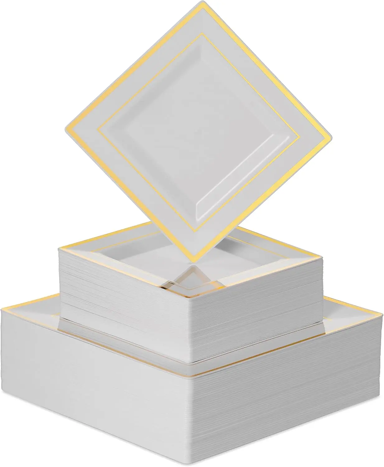 100 count Disposable Plastic White Square Plates, 100-Pack 6.5 & 10 In. Combo  Heavy Duty  Rim Square Plastic Plates, Ideal For Wedding, Party, Event Or Catering