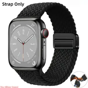 Magnetic Nylon Watch Band — Braided, Elastic, and Adjustable Wristband; Soft and Breathable; Compatible with Apple Watch 38–49mm Models (Series 1–11, SE, Ultra / Ultra 2) — Band Only; Unisex