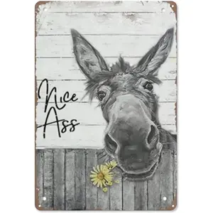 Funny Donkey Tin Sign Decor Donkey lovers Farmhouse Decor Vintage Donkey Signs Wall Art Poster Retro Metal Poster Bar Home Bathroom Wall Decoration Sign (12 * 8 inch)