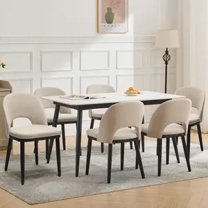 Garvee Wooden Dining Chairs Set of 6,Upholstered Kitchen Dining Room Chairs with Curved Backrest and Wood Leg,Modern Fabric Farmhouse Dinner Chair for Restaurant/Cafe,Beige