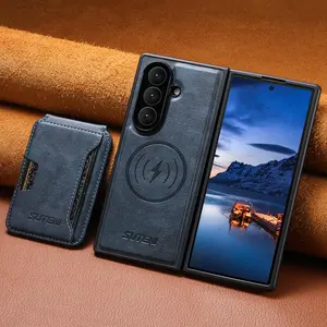Fin SUTENI Magnet Wireless Charging Luxury Faux Leather Phone Case Card Holder Stand For Samsung Galaxy Z Fold 7 6