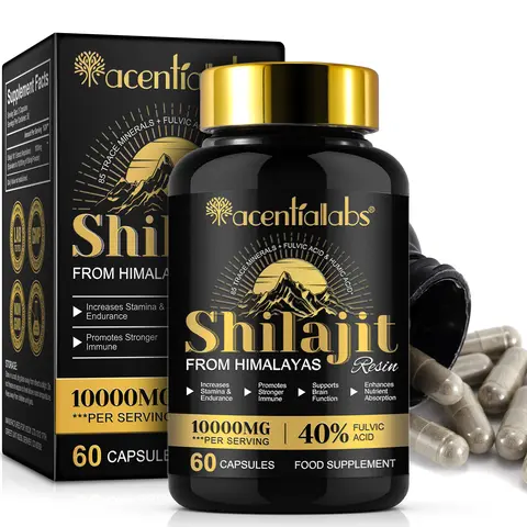 Acentiallabs New Himalayan Shilajit Edible Dietary Supplement Capsules - Vegan Safe, Chemical Free, Unflavored, 60 Count, Essential & Trace Minerals, Energy Focus & Brain Health Support, Immunity Boost, Daily for Men, Camping Essential, Selfcare Aid