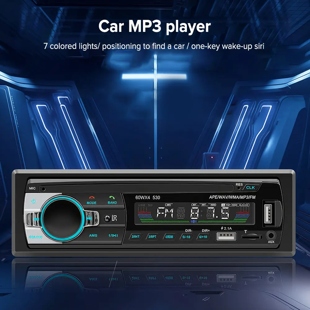 1-DIN Car Audio Receiver, Multimedia Car Audio, with HD Multicolor LCD Display, Hands-Free Calling, MP3 Player, FM Radio, USB/SD/AUX, Hi-Fi Stereo, 7-Color Ambient Lighting, Fit for All Cars, Road Trip Essentials, Durable Build