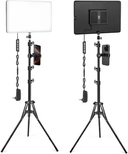 2-Pack LED Video Light Kit with 63'' Tripod Stand,  2500K-8500K Dimmable Studio Light Photography Panel Lighting for Video Recording  Live Streaming Podcast YouTube Filming, Phone Holder