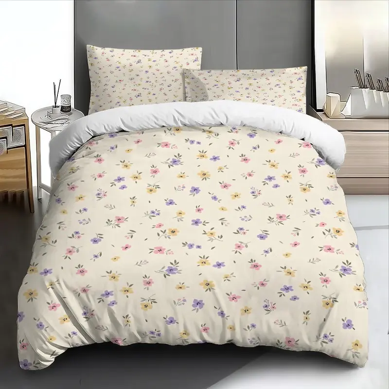 3pcs Floral Cottagecore Vintage Bedding Set, Soft & Breathable, Includes Duvet Cover and Pillowcases, King Size
