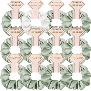 Smooth linen Satin Bridesmaid Scrunchies 12 pack Proposal Gifts Elastics Hair Ties Scrunchies Bachelorette Party Favors Satin Bridesmaid  for Bridal Wedding Parties guests (White & Sage