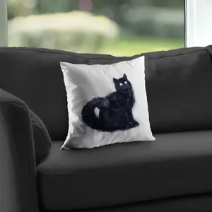Begin Home Decor C1PT1414Z2ZJ9V 14 x 14 in. Furry Black Watercolor Cat Throw Pillow - Home Decor Insert