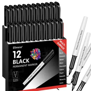 Permanent Markers Fine Point Black 12 Pack – Quick-Dry, Fade & Water Resistant, Bold Marks on Plastic Metal Wood Paper Glass