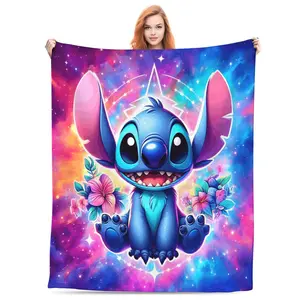 Stitch Throw Blanket - Soft Flannel Blanket, Lilo & Stitch Galaxy Floral Design, Perfect for Kids Bedroom Decor and Gifts