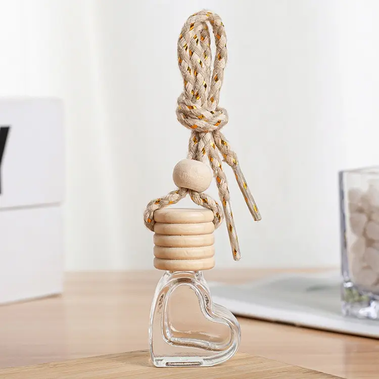 Car Interior Glass-Wood Aroma Diffuse Pendant, Empty Woody Simple Perfume Pendulum Bottle with Natural Wood Accent, Transparent Car Fragrance Accessory, Gift