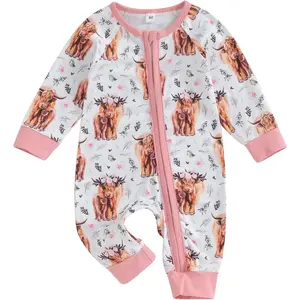 Baby Boy Girl Western Clothes Cow Print Long Sleeve Romper Jumpsuit One Piece Newborn Fall Winter Outfit