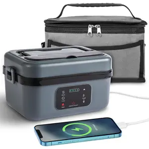 16000mAh Battery Heated lunch box with Reservation & Keep Warm Function, 60W Self Heating Lunch Box with 1L Removable 304 SS container and Insulated Bag
