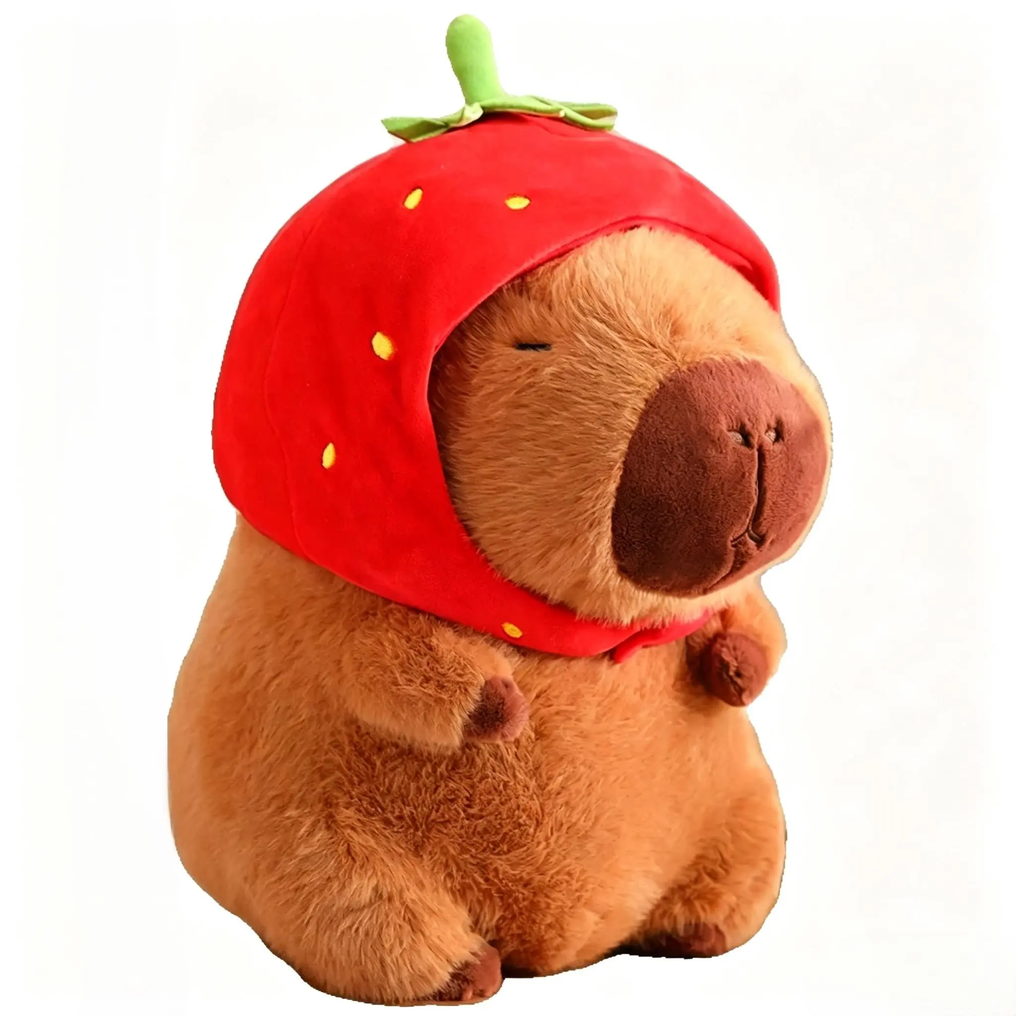 Strawberry Capybara Plush Toy 23cm Lovely Stuffed Capybara Doll Cute Animal Plushie Comfortable Hugging Pillow for Kids and Adults Beautiful Home Ornament Excellent Gift for Birthday Christmas New Year and Any Special Occasion for Loved Ones