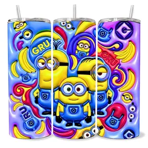 Minions 3D  20 oz Tumbler - BPA Free, stainless steel, Leak proof, durable, with clear lid