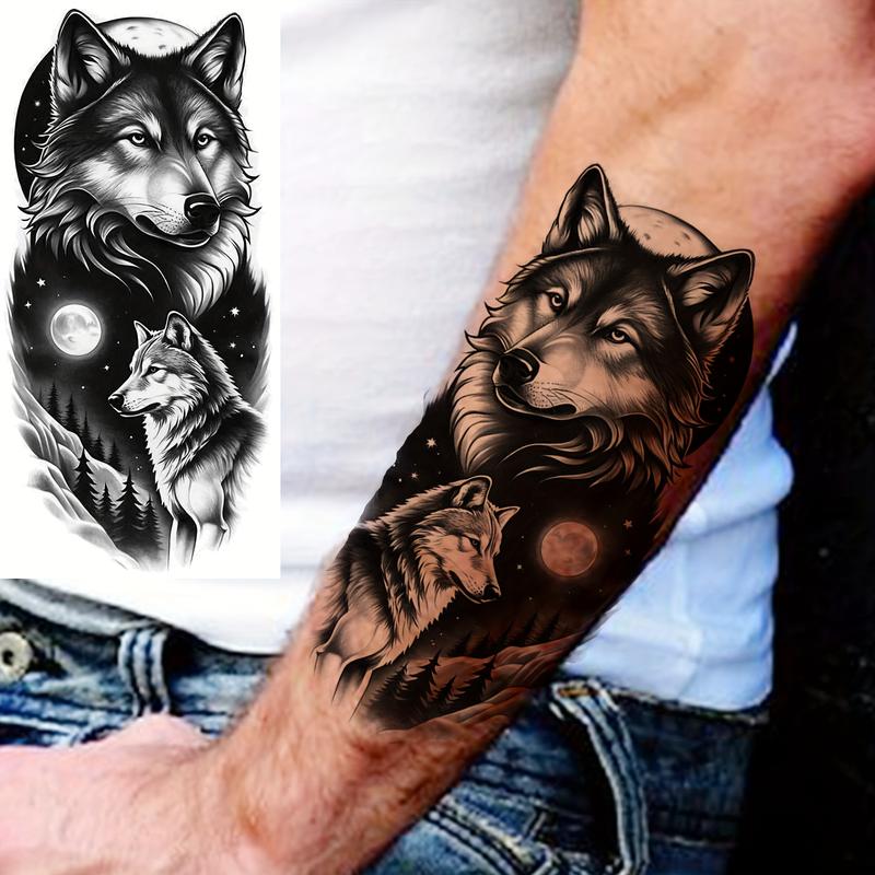 Wolf Moon Temporary Tattoos - 6 Sheets Waterproof Realistic Tattoos for Adults, Unscented Normal Solid PVC Glitter Butterfly Cups Design, Ideal for Hands, Back, Forearm