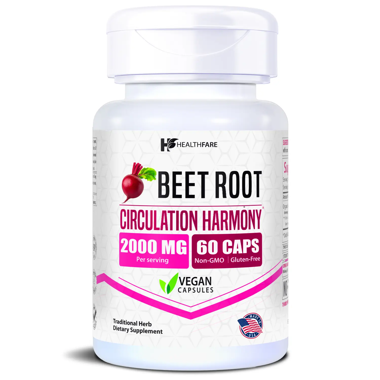 HealthFare Beet Root Capsules 2000mg | Natural Vitality & Nitric Oxide Support | High Potency Supplement | Beetroot powder | 60 Vegan Pills | Plant-Based | Non-GMO | Gluten-Free | Made in USA
