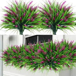 6 Bundles Outdoor Lavender Mimic Flowers, Plastic Fake Flowers, Decorative Faux Flower, Decorative Artificial Plants for Garden, Home Porch Windows, Terrace Hanging Pots, Spring Summer Decor