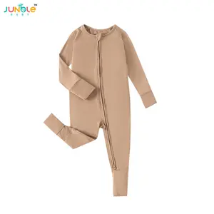 JUNBLEBABY Cotton Fiber Baby Zipper Long-Sleeved Shirt in Solid Light Blue with Double Zippers & Reversible Foot Covers Soft Breathable Fabric One-Piece Play Suit