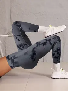 Women's Seamless Tie-Dye Yoga Pants, High-Waisted Tight-Fitting Long Leggings for Fitness Running, Multi-Sport Wear, Sports Bottoms, Seamless Sculpt Leggings, 1 Piece