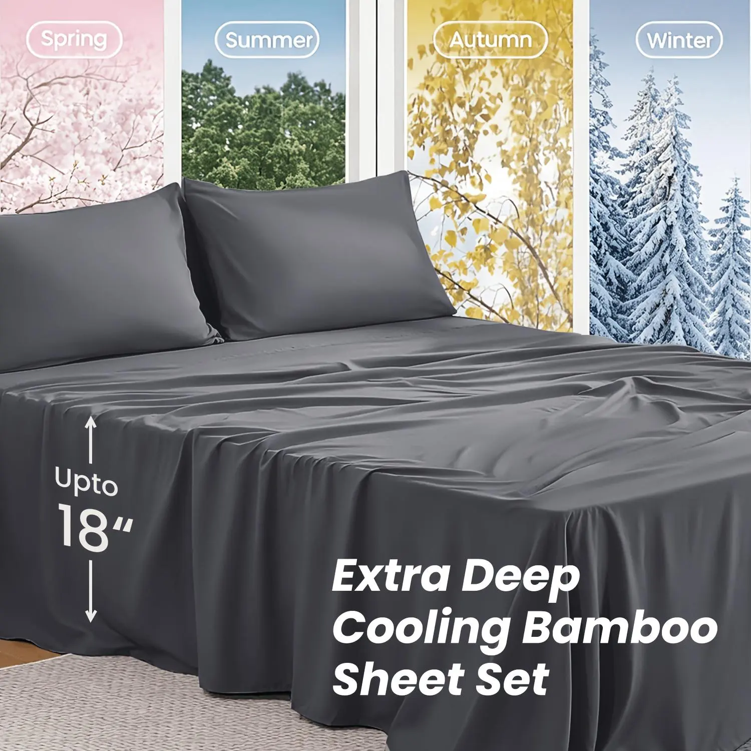 Bamboo Fiber Cooling Fitted Sheet - 2200TC Ultra Thick, 18-in Deep Pocket, Shrink & Fade Resistant, Ultra Soft, Breathable, Smooth, Cozy, All-Season, Easy-Care, Machine Washable, Ideal for Sound Sleep Lovers, Bedding Gift Option