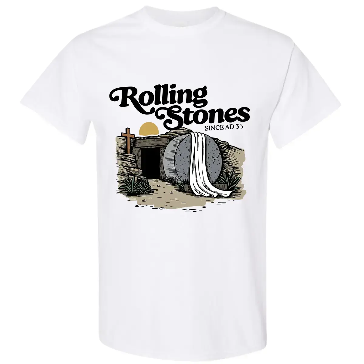 Women's Faith-Based Graphic Print T-Shirt - Rolling Stones Top, Trendy Easter Gift for Christians