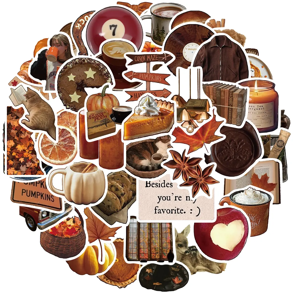 50 PCS Fall Stickers Sticker Set Cute Leaf Thanksgiving Stickers for Kids Teens Adult Laptop Scrapbooking Water Bottles Envelopes Harvest Party Favors Gifts Aesthetic Stickers Scrapbook Accessories Crafts
