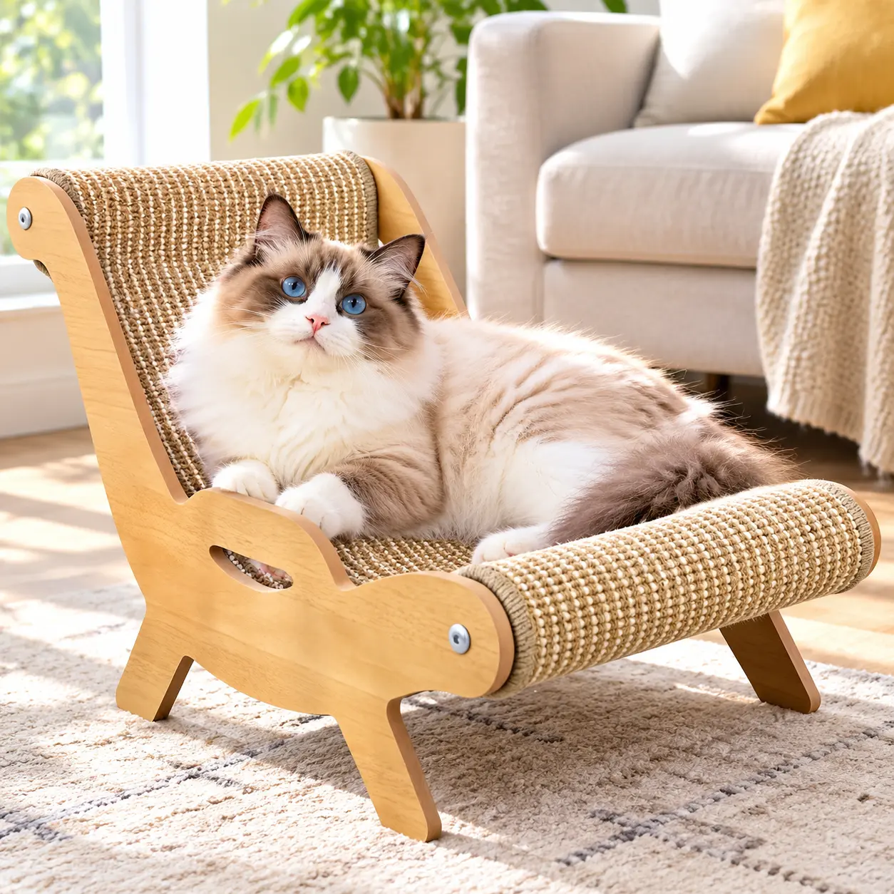 Multi-Functional Cat Scratching Board Rocker Bed, Sisal Cat Scratcher Chaise Longue, Natural Sisal Scratcher for Scratching and Relaxing, Pet Furniture Durable Cat Scratching Post, Pet Toy & Bed, Self-Cleaning Kitty Lounge Chair, Ideal Gift for Cats