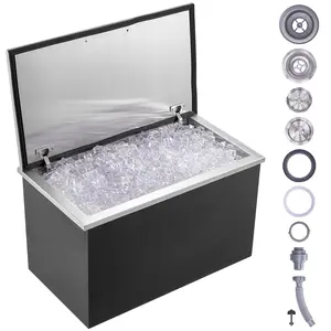 VEVOR Drop in Ice Chest, Summervibes, 24"L x 20"W x 15"H Stainless Steel Ice Cooler, Commercial Ice Bin with Hinged Cover, 40 qt Outdoor Kitchen Ice Bar, Drain-pipe and Drain Plug Included, for Cold Wine Beer