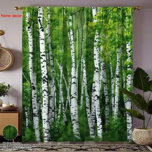 2pc Birch Forest Landscape Curtains, Natural Fresh Luxury Fabric Long Vertical Blinds, Privacy Protection for Living Room & Bedroom