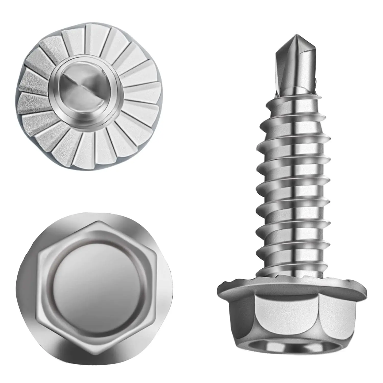 Garage Door Hinge & Bracket Screws - #14 x 3/4" Zinc Plated Serrated Hex  Self Piercing Screw, Tek & Thread  for Sheet Metal Drilling (50 Pack)