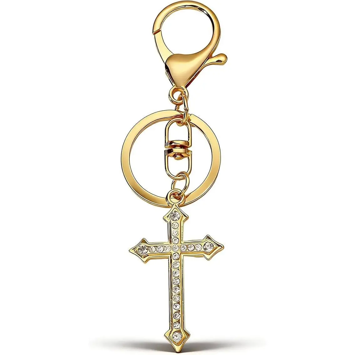 Gold Rhinestone Cross Keychain，Y2K Christian Aesthetic Accessory，Minimal Bling Cross Bag Charm Daily Reminder of Faith