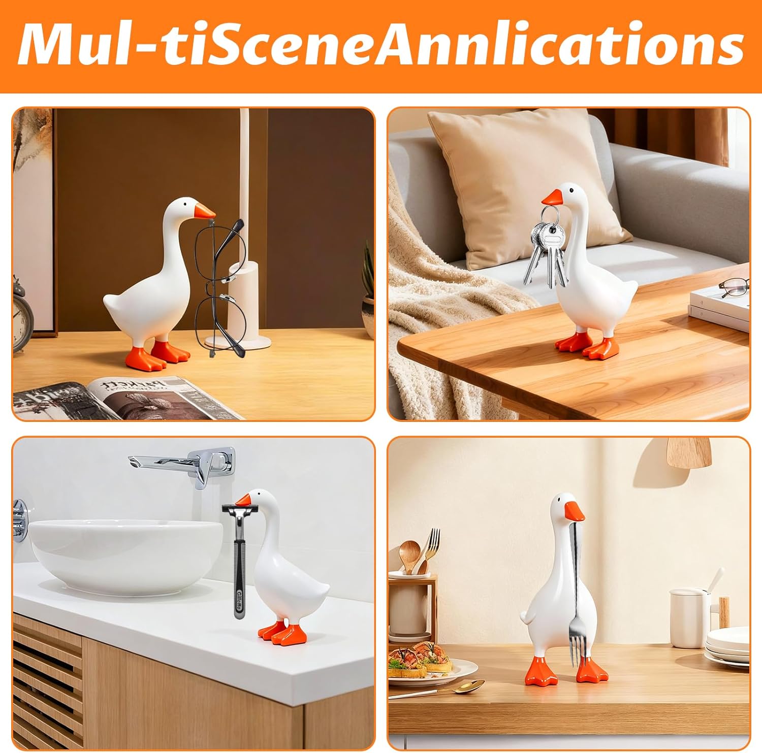 Desk Goose 7 Inch Desktop Goose Statue, Cute Resin Figurine with Magnetic Beak, Funny Home Office Desk Decor & Key Tool Holder, Perfect Valentine's Day Housewarming Gift for Women