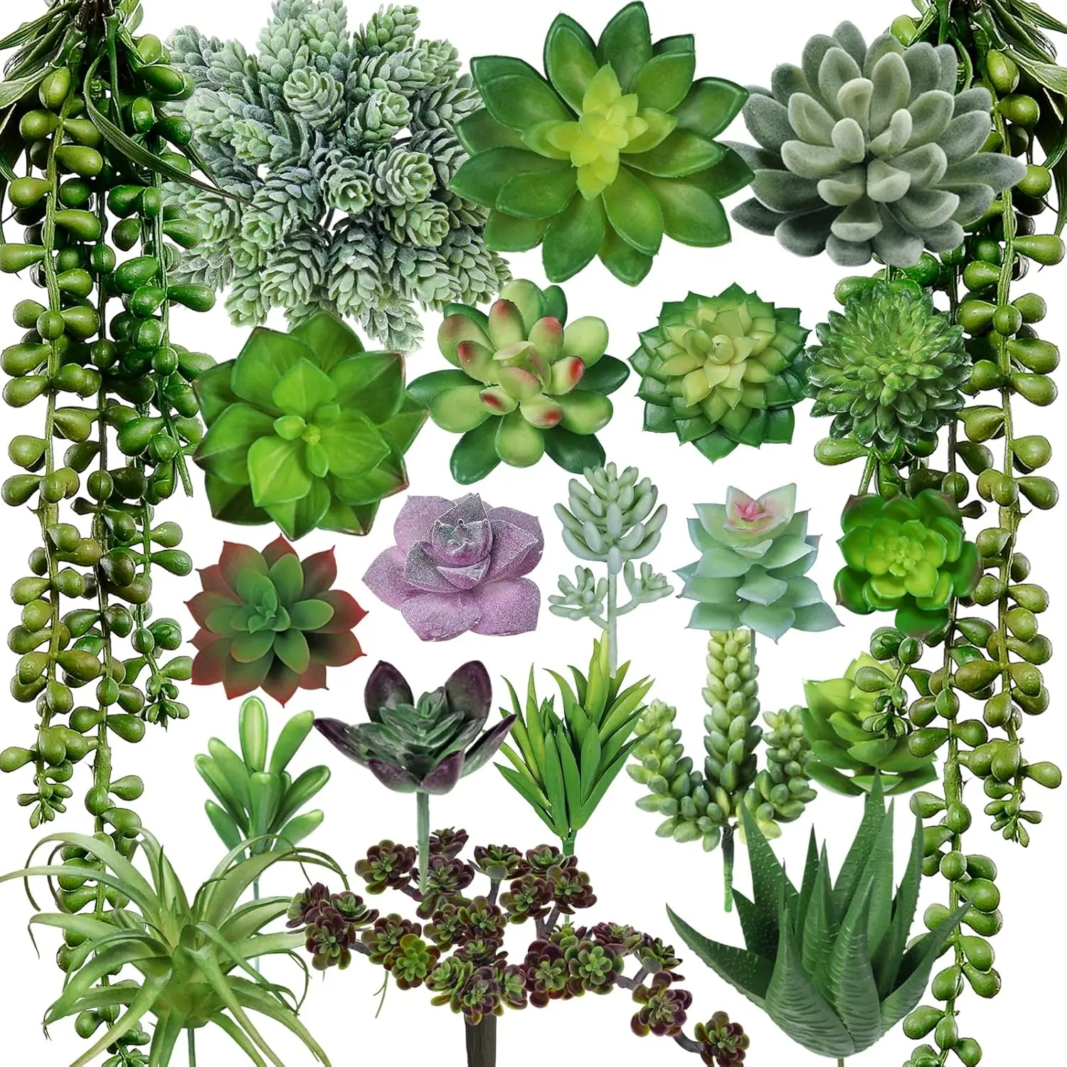 22 Pcs Bulk Artificial Succulents Plants Unpotted Small Aloe Hanging String of Pearls Cactus Green Fake for Succulent Garden Arrangement Centerpiece Wall Indoor Outdoor Home Decor
