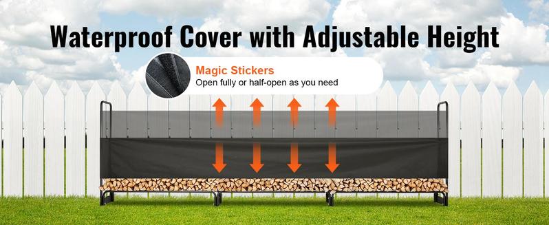 VEVOR 12.7FT Outdoor Firewood Rack with Cover, TikTokShopBlackFriday, 152x14.2x46.1in,Heavy Duty Firewood Holder & 600D Oxford Waterproof Cover for Fireplace, Patio, Indoor/Outdoor Log Storage Rack for 3/4 Cord of Firewood Organiser Room