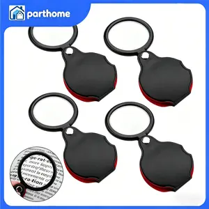 4Pcs 10X Folding Pocket Magnifier, Multi-Functional Glass & Leather Magnifying Glasses for Jewelry Reading (Office Stationery Accessory), Glass Magnifying Glasses