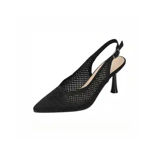 JEKO Women's Black Mesh Slingback Kitten Heel Sandals - Pointed Toe, Breathable Footwear, Elegant Comfortable Dress Shoe for Work & Date Night