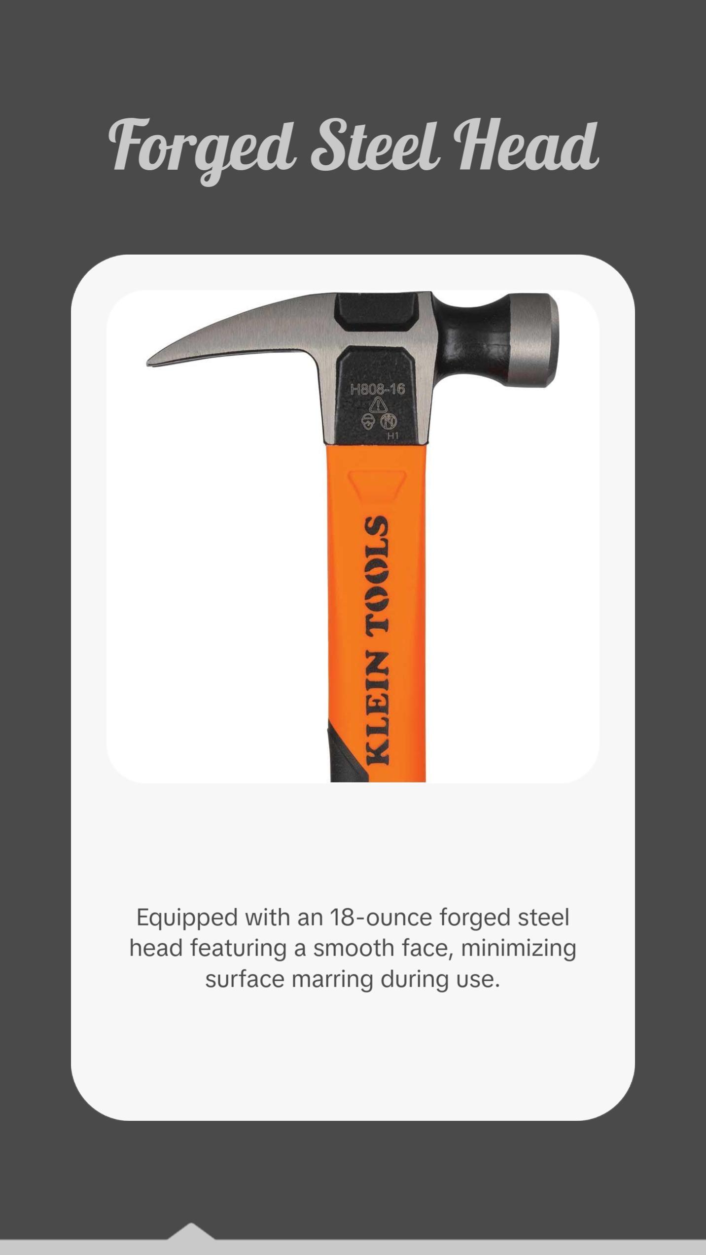 Klein Tools H80718 Straight-Claw Hammer, 18-Ounce, 15-Inch