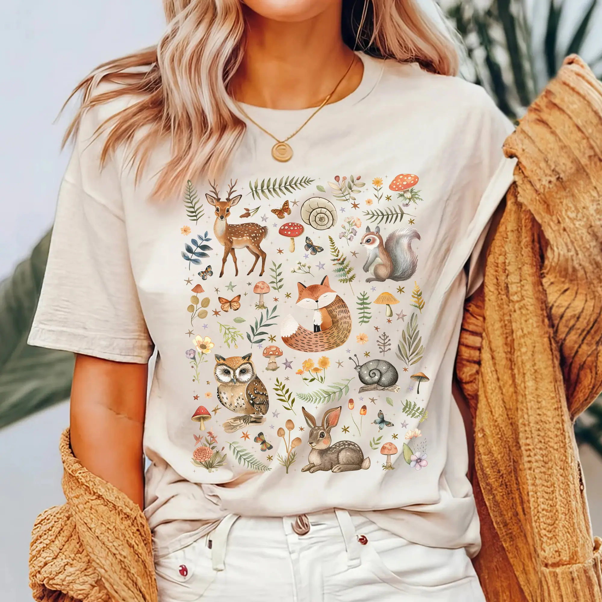 Women's Comfort Colors® Seamless Ribbed Soft Short-Sleeve T-Shirt - Casual Everyday Fabric Cottagecore Forest Animals Retro Fall Nature Fairycore Goblincore Top