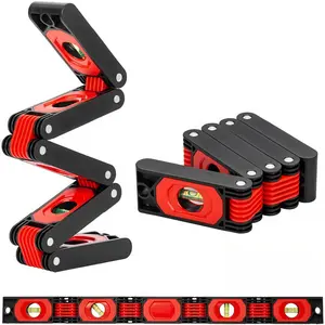 Foldable Level Tool, Multi-Angle Magnetic Spirit Level with 5 Hinges & 4 Bubble Levels for 0°/45°/90° Reading, Compact DIY Woodworking
