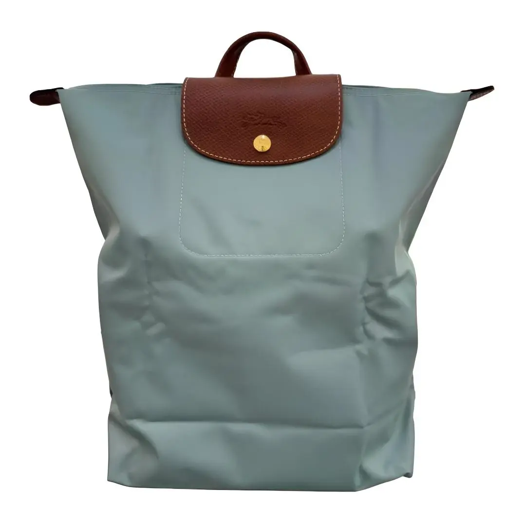 Women's Longchamp Le Pliage Original Medium Celadon Canvas Backpack - Foldable, Metal-Accented Functional Luggage Bag