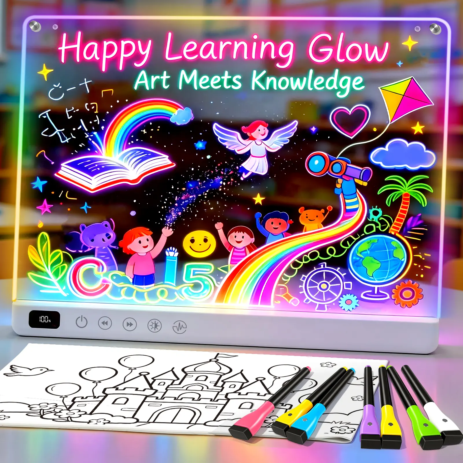 16 Inch Rechargeable LED Drawing Tablet, Clear Light Up Acrylic Message Board, Screen-Free Glow Doodle Board, Grateful Kids Gifts