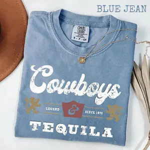 Comfort Colors® Cowboys And Tequila T-Shirt, Vintage Western Country Graphic Tee, Retro Rodeo Cowboy Shirt, Rustic Wild West Aesthetic T-Shirt, Classic Country Bar Graphic Tee