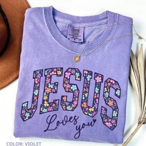 Comfort Colors Jesus Loves You T-Shirt, Christian T-shirt, Religious Shirt,  Gift for Christian Mama, Bible Verse Faith, Womenswear