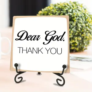 "Dear God Thank You" Wooden Sign with Metal Stand, Prayerful words, creative tabletop decorations, Perfect Gift for Home Decor, Gift for Friends, Desktop Decorations, 3.94*3.94Inch Decorating
