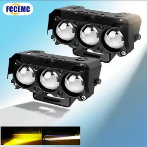3 Lens Motorcycle LED Spot Light Dual Color Super Bright Hi/Low Beam Fog Lamps for Car Trucks SUV UTV 12V 24VMini Lens Headlight Driving Light
