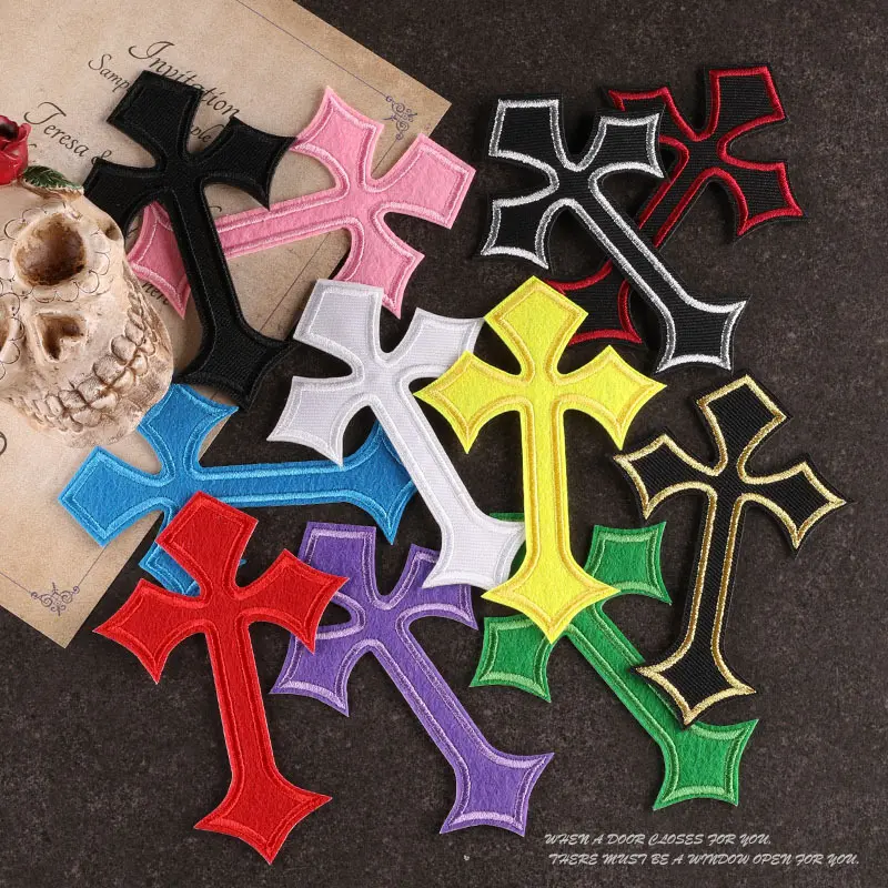 Cross Pattern Geometric Embroidery Design Iron on Patch, 10pcs/set Mini Meaningful Heat Transfer Sticker, DIY Decorative Sticker for Clothes, Jacket & Hat